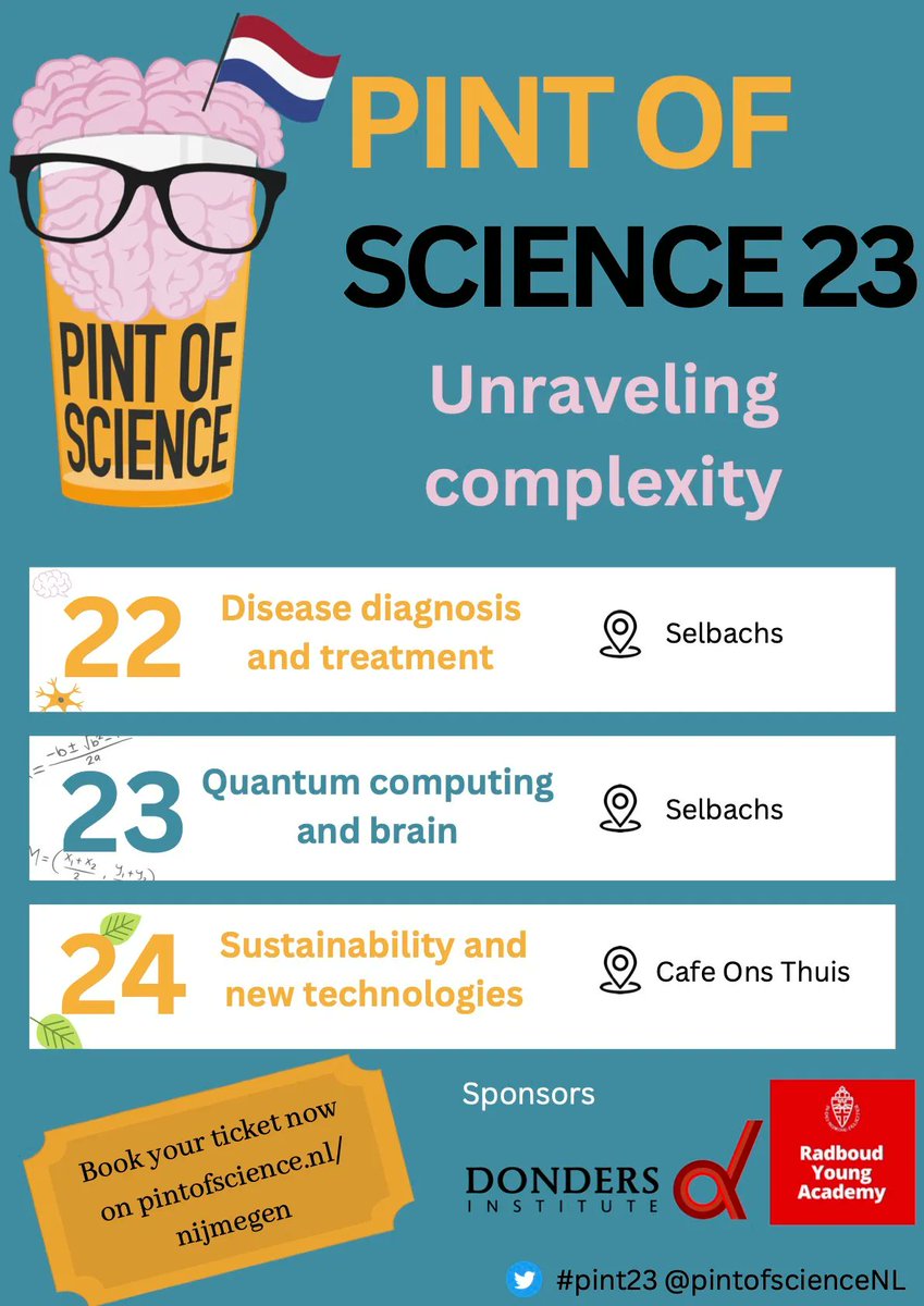 The world is complex, but team Nijmegen is here to help you!

22 - 24 May they will host 3 events on "Unravelling Complexity"

🤔 Curious what this means? 
Then read their latest blog! 👉 buff.ly/2VDrPin 
And get your tickets to these fun, insightful events! 🎟️ 

#pint23