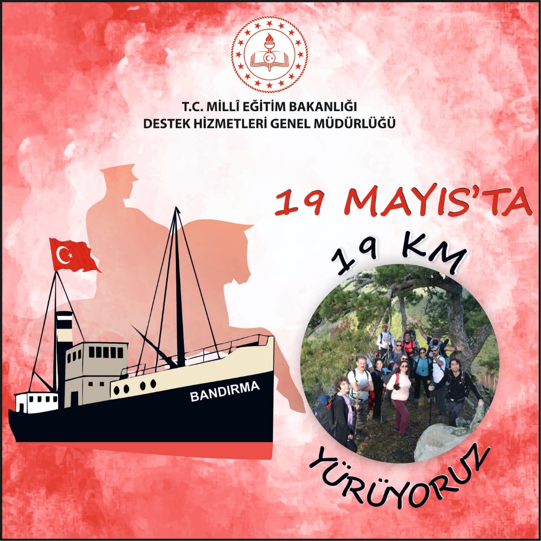 mebakubizmir's tweet photo. 🇹🇷 #MEBAKUB ekipleri tarafından, 81 ilde eş zamanlı olarak "19 Mayıs Ruhuyla 19 Km Doğada Yürüyorum" etkinliği yapılacaktır.
@tcmeb @prof_mahmutozer
@meb_dhgm @OzilLevent
@MucahitYentur @izmir_ilmem
@ozkan_meb  @MetinTayarer @mebakub https://t.co/m9peNNmkGF