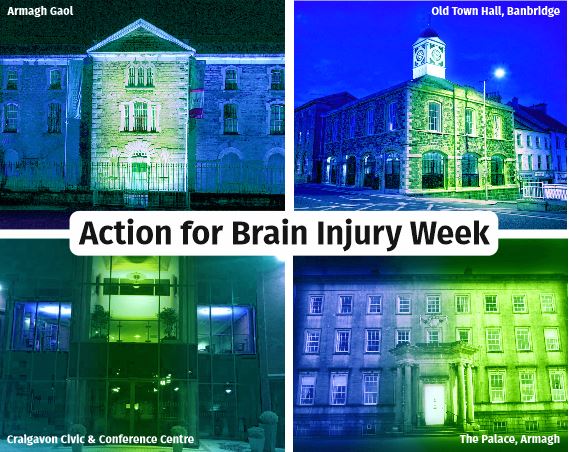 Our buildings will light up green & blue this evening in support of Brain Injury Week (16-22 May) as we help @BrainInjMatters give a voice to survivors of acquired brain injury & their families. braininjurymatters.org.uk #ABIWeekNI #ShineALightOnABI #LivingbeyondABI #ABCLightsUp