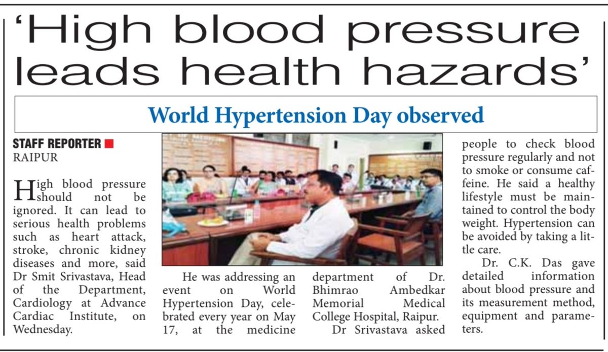 'High blood pressure leads health hazards'
@bhupeshbaghel
@ChhattisgarhCMO
@DPRChhattisgarh
@tamradhwajsahu0
@TS_SinghDeo
@RChoubeyCG
@drshivdahariya
@amarjeetcg
@HealthCgGov
@DBRAMHRaipur
@aiims_rpr
@CG_Samvad
@pioneersujeet

#BhupeshBaghel
#Chhattisgarh
#WorldHypertensionDay