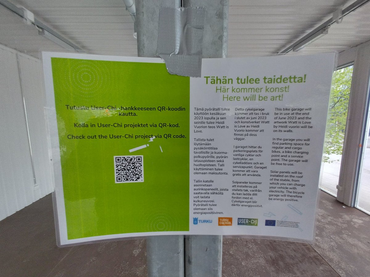 SalmariJalatera's tweet photo. Voi pojat! Kupittaalle on yön aikana ilmestynyt kaupungin pyörätalli! Sisälle pääsee pysäköimään ensi kuussa! https://t.co/GShrsLiyaQ