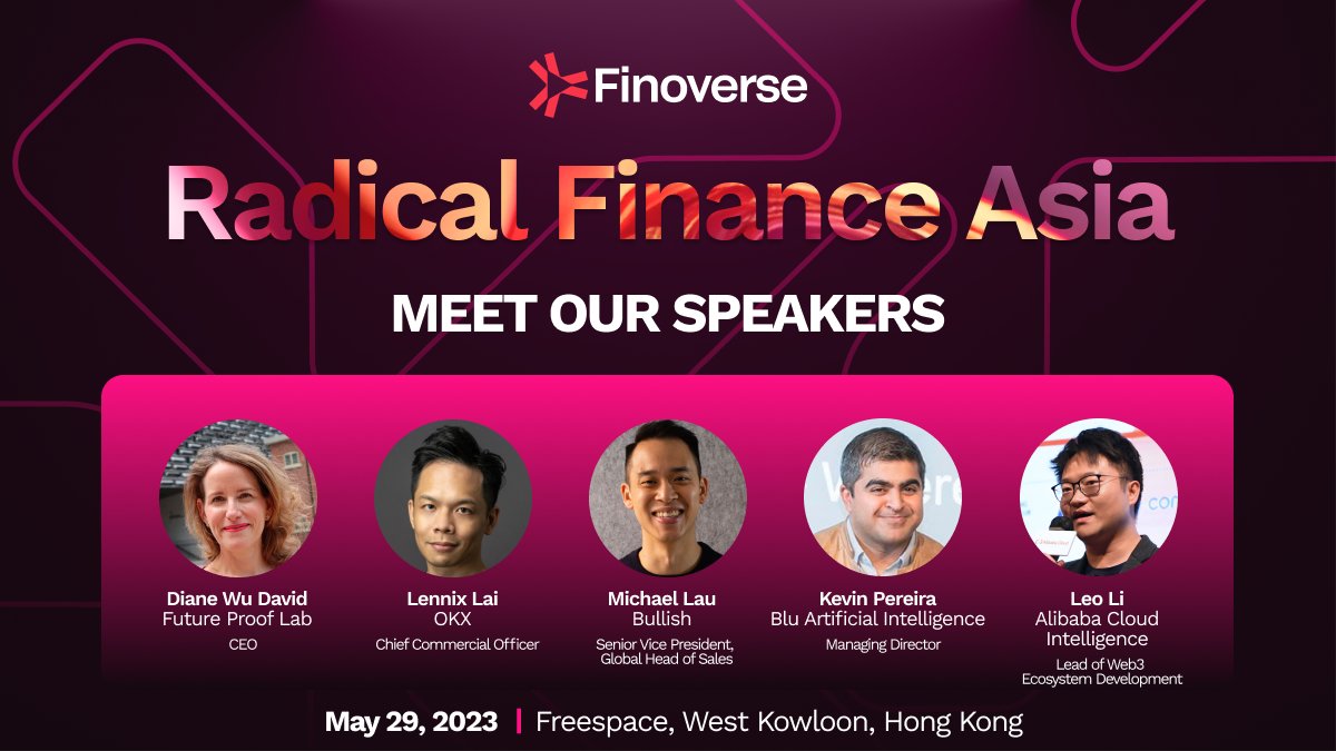finoverse_'s tweet photo. The #RadFiAsia lineup is heating up with more thought leaders and innovators joining us! Meet: @dianawudavid of Future Proof Lab, @LennixOKX of @okx, @mikelaujr of @Bullish, Kevin Pereira of Blu Artificial Intelligence & Leo Li of @alibaba_cloud Intelligence! Get your tickets now and be a part of the action on May 29 in HK. Let's go! 🔥💡
🎟️:https://t.co/NdzbA8IFvE