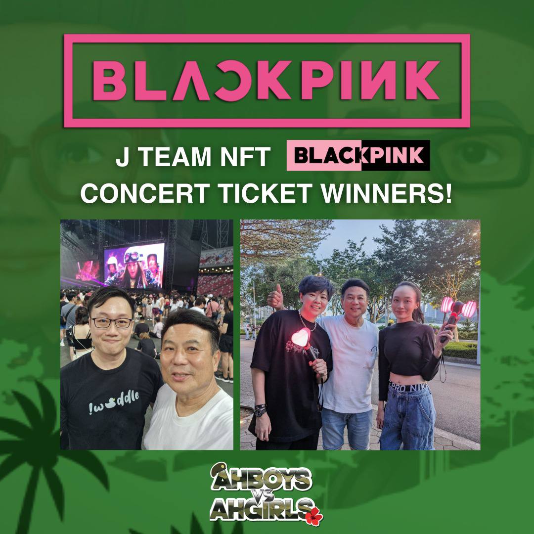🌟 Unleashing Unforgettable Experiences With Ah Girls Vs Ah Boys NFT! 🌟

2 Jteam NFT won exclusive front-row tickets to the electrifying <a href="/BLACKPINK/">BLACKPINKOFFICIAL</a> concert! 🎶💥 

Join us and stand a chance to win amazing raffles!

#AGGA #JTEAM #BLACKPINK