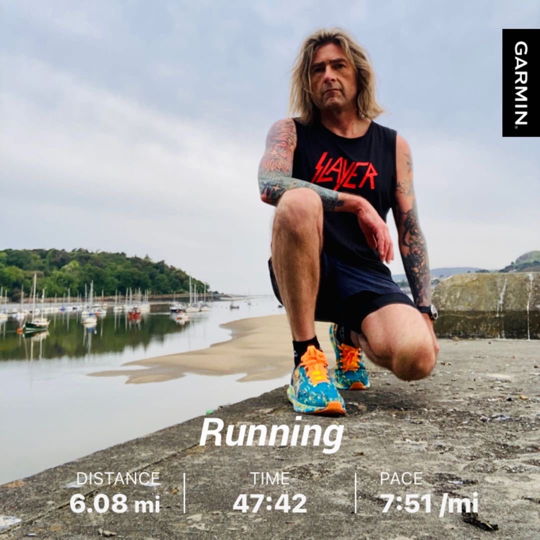 Mild hangover - Mrs Bs birthday celebration Mojito’s! Enjoyed some 80’s metal today with my 80s inspired shoes. Thanks to ⁦@Start_Fitness⁩ for a great service and the free socks. #Heavymetalrunner #runner #fitnessmotivation #80sthrowback #runningpunks #marathontraining