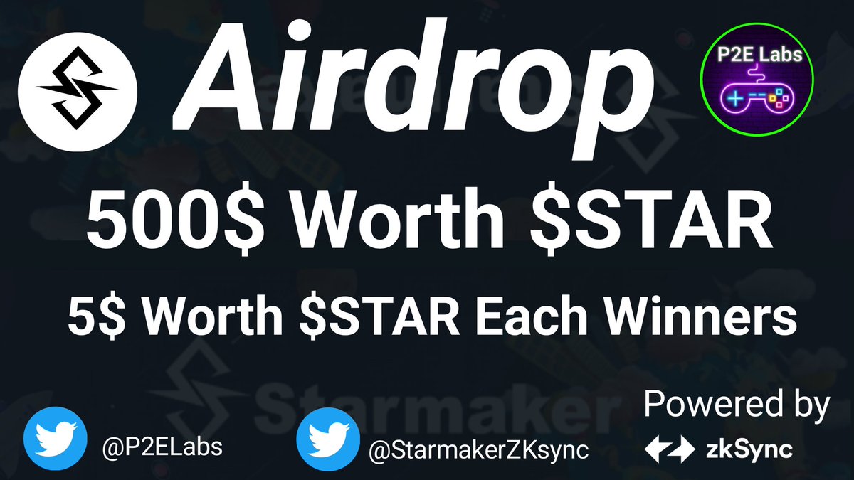 🔥 Starmakerzksync× P2ELabs 

🏆Prize Pool 500$ STAR  Token

To Enter ⤵️
1️⃣ Follow #P2ELabs &amp; <a href="/starmakerzksync/">Starmaker</a>
2️⃣ Like, RT &amp; Tag 3 Friends
3️⃣ Finish Gleam : giv.gg/p2elabsstarmak…

⏰ 25th May

#Airdrops #p2e #p2elabs #Star #Giveaway #Airdrop