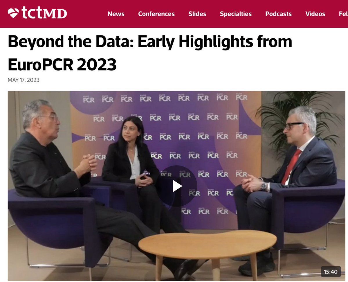 #EuroPCR early highlights with <a href="/nickaram/">Nicole Karam, MD, PhD, FESC</a> and Jean Fajadet via <a href="/TCTMD/">TCTMD</a> :
tctmd.com/videos/beyond-…
Discussions around bifurcations and tricuspid interventions - what do the data mean for the proceduralist?

<a href="/ShelleyWood2/">Shelley Wood (she/her)</a> <a href="/WomenAs1/">Women As One</a> <a href="/mirvatalasnag/">MIЯVΛƬ #IC ༄ ｡°</a> <a href="/sbrugaletta/">Salvatore Brugaletta</a> <a href="/PCRonline/">PCRonline 🫀</a> <a href="/MBalghith/">د.محمد بلغيث البارقي</a>