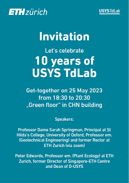 usys_ethzh's tweet photo. 10 years ago, the @usys_ethzh Transdisciplinarity Lab started their work to align research with societal needs. Let's celebrate on Thursday, 25.05, 18:30 with @springman_sarah and Peter Edwards. #USYSTdLab https://t.co/7bZBnZnWTL