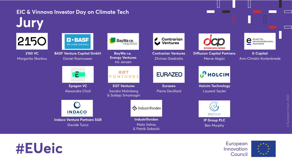 Mark your 📅: Ahead of the #EUeic’s Investor Day on Climate Tech in Stockholm 🇸🇪  on 1 June, we present you 🤝 the first half of the inspiring jury members that will be present at the event!

Stay tuned for more 🔜 👀