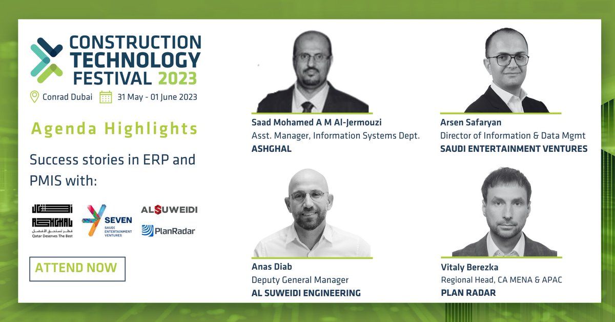 VenturesConnec1's tweet image. #CTF2023 Agenda Highlights: Success stories in ERP and PMIS 💯
Find out more on successful #ERP & #PMIS projects across the industry value chain with project cost, time & efficiency gains & key success factors.
👉Book your seat today: ow.ly/m2S650OfOkU
#digital #ctf