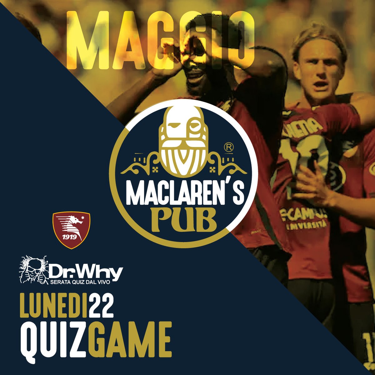 maclarenspubsa's tweet photo. Serata dedicata alla nostra amata SALERNITANA! ⚽❤️
Live QUIZ GAME by Dr. Why 😎
📲 Prenota subito tramite il nostro sito https://t.co/6Fd54OobAM
#maclarenspub #salerno #birra #birreria #steakhouse #howımetyourmother #salernitana #drwhy https://t.co/PMXdhgVQkx