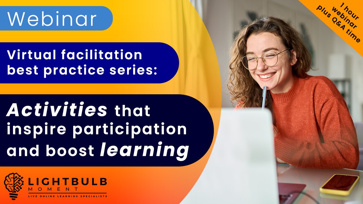 Do you have trouble getting your virtual attendees to take part in your activities? Our virtual facilitation best practice series has a webinar to help you!

Register here - lightbulbmoment.ac-page.com/activities-ins…

#VILT #Webinar #VirtualClassroom #VirtualClassrooms #RemoteLearning