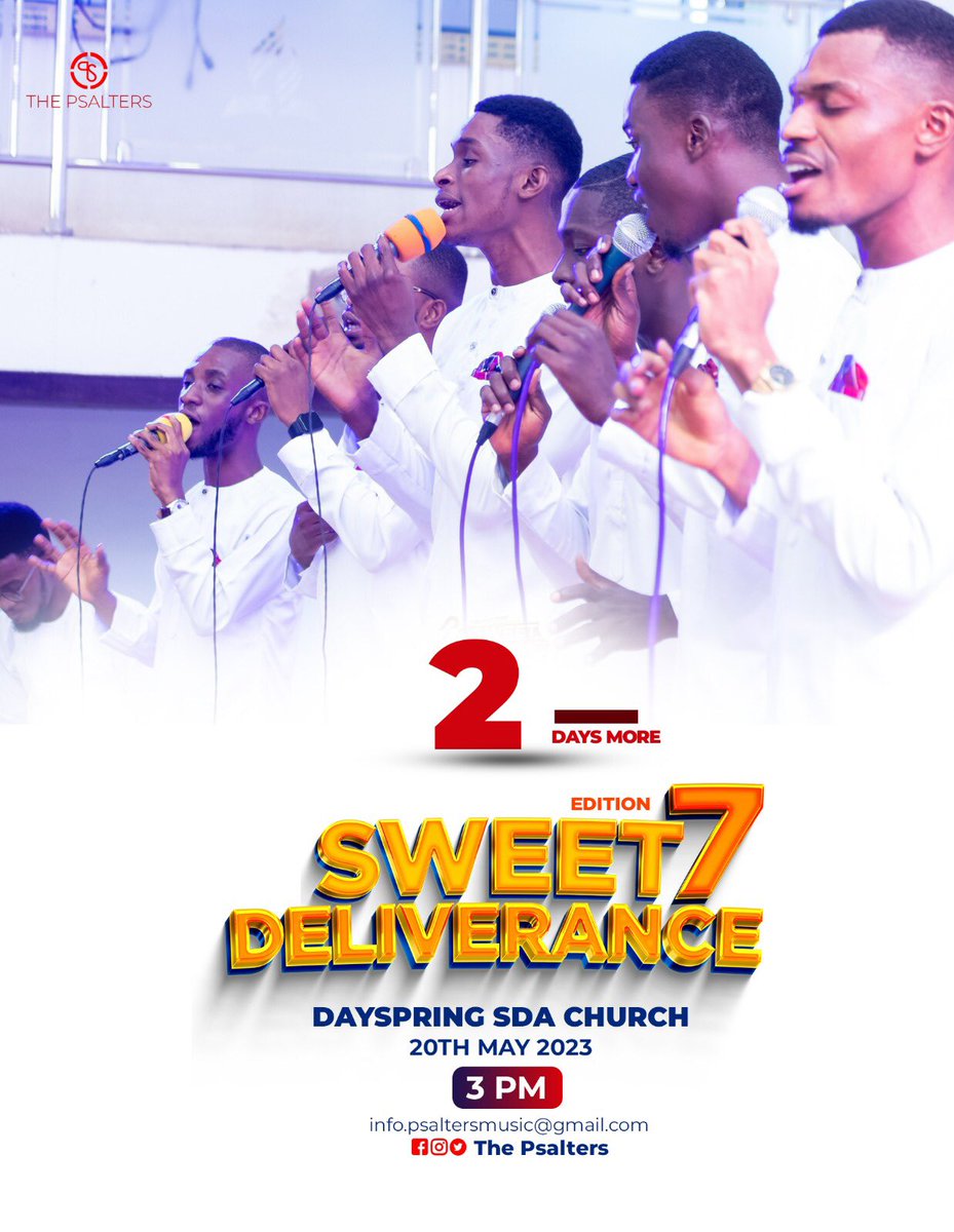 ThePsalters's tweet photo. 2️⃣days to our favorite musical worship experience. 
We are looking forward this year’s event as much as we’re looking forward to seeing you there. 

#Sweet7Deliverance
#UnknowinglyDivine 
#SongsFromAHeart
#TheBig7
#ThePsaltersXperience 
#ThePsaltersMusic 
#ThePsaltersEffect https://t.co/Zj6DEyBEBW
