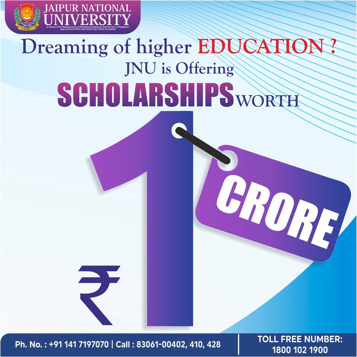 Your dream of higher education in a top institute is now possible with JNU Scholarship, worth 1 crore. Registration has begun. Apply now and gain financial support.

#Scholarships #HighereducationScholarship #EducationScholarship  #Financialaid #jaipurnationaluniversity