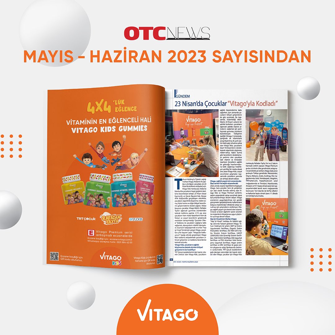 OTC News Mayıs-Haziran sayısında biz de varız🧡

Haberin detayları için linke tıklayabilirsiniz 🥳
vitago.com.tr/basindavitago/

#vitago #otc #haber #gıdatakviyesi #kodlama @OTC__News