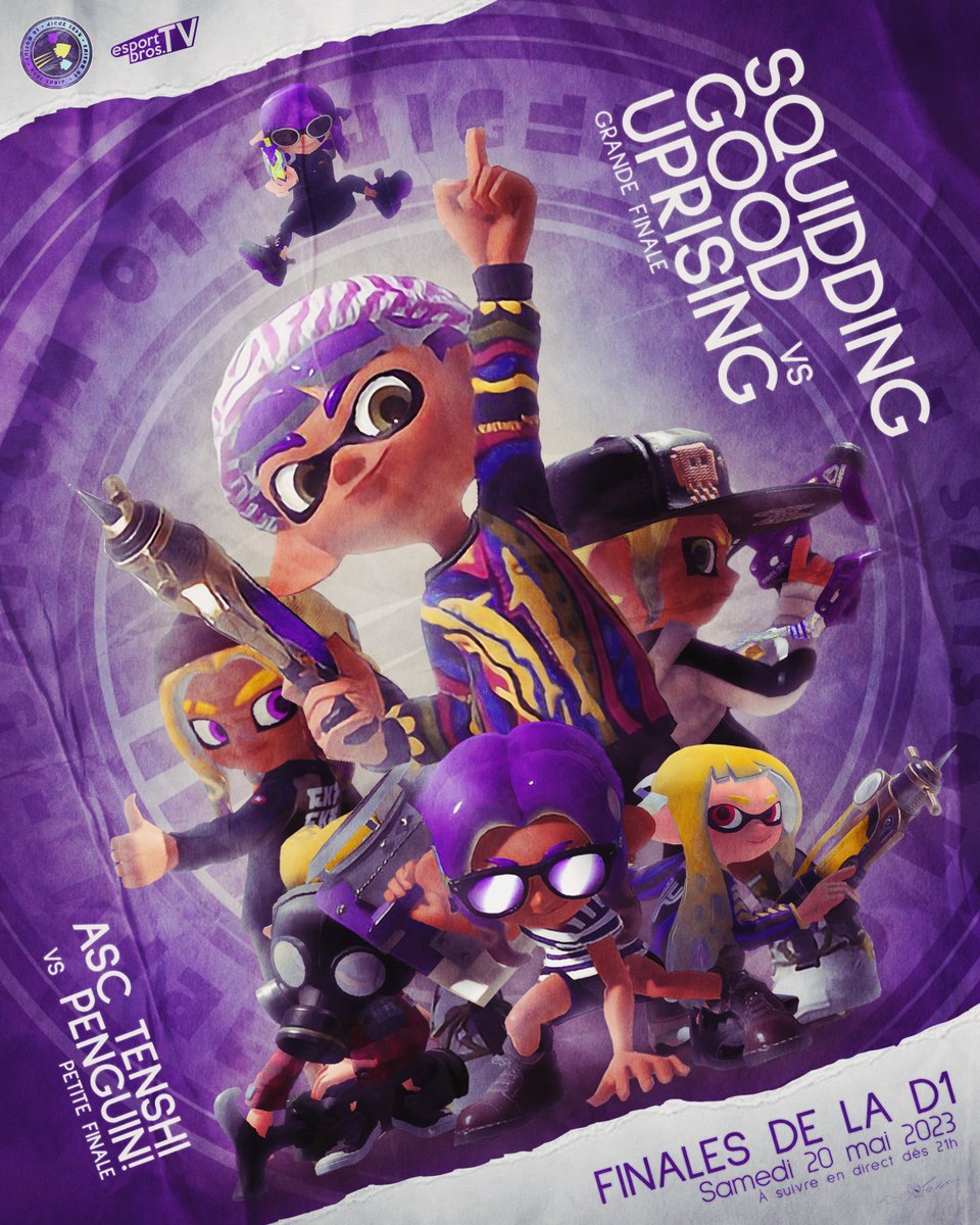 📢 Les Finales de la Division 1 🏆 #Splatoon3 

Les derniers matchs de la D1 de la #LigueEBTV :
➡️ ASC Tenshi vs Penguin! (Petite finale)
➡️ Squidding Good vs Uprising (Grande finale)

Qui sera sur le podium et qui sera champion ?
📺 Rendez-vous samedi à partir de 21h en direct !