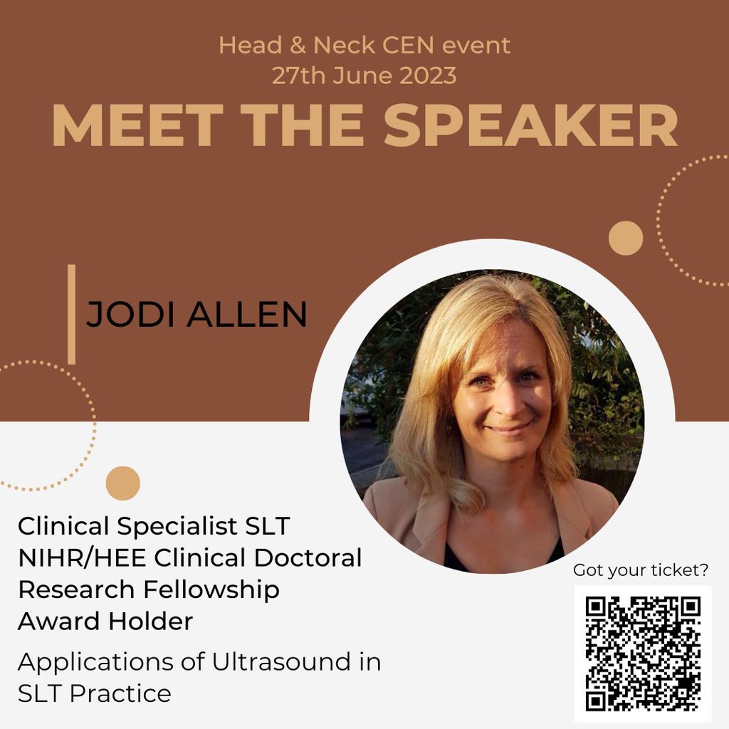 💫H&N Study Day💫

Meet the speakers:
@JodiAllenSLT - will be discussing potential applications of ultrasound in #HNCancer practice 🤔

Don’t miss out!! Scan the QR code to book your place or click on the link eventbrite.com/e/updates-in-s…
👇👇👇