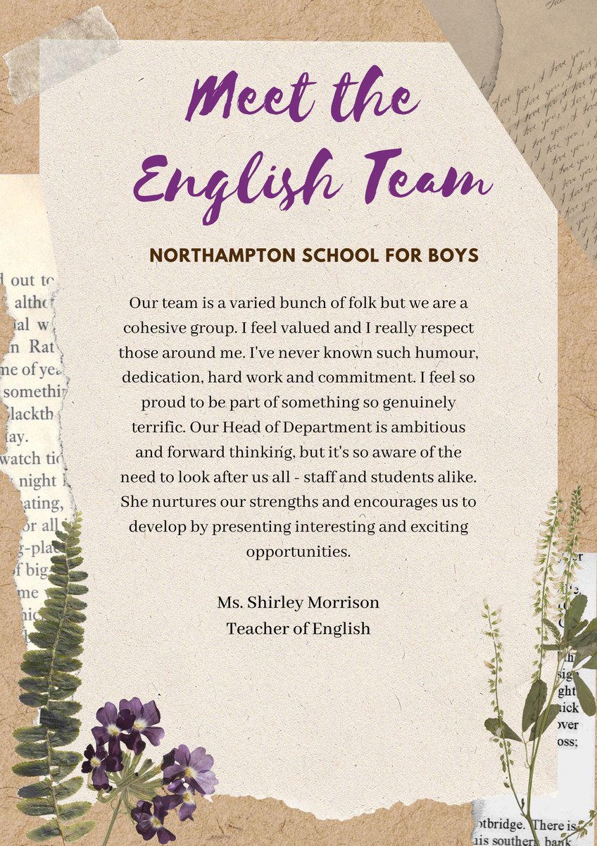 📣We have an incredible opportunity for someone to join our English department in September... nsb.northants.sch.uk/page/?title=Te… Want to know what it's like to be part of the English team at NSB? Well this is what Shirley thinks...