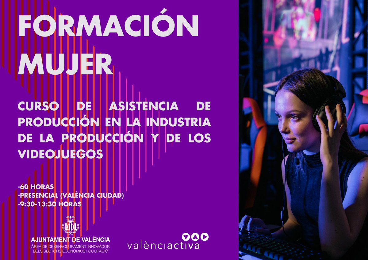🟣🎮 El sector de los videojuegos en España emplea de manera directa a 9.000 personas y se encuentra en constante expansión, por eso desde València Activa ofrecemos este curso para que mujeres puedan acceder a una formación básica del sector y con ello mejorar su empleabilidad