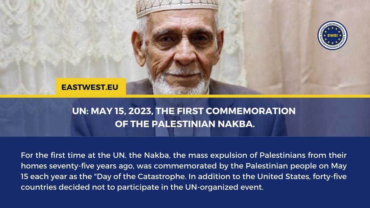 With Nakba Day, Palestinians remember "the day of catastrophe," to mourn the creation of the State of Israel in 1948 and the subsequent destruction of Palestinian villages and the displacement of 700,000 Palestinians.

More on: eastwest.eu/it/onu-palesti…

#ewei #eastwest #nakba