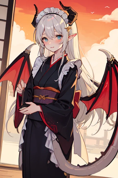 ドラゴンガール 和服メイド風03 #AIart