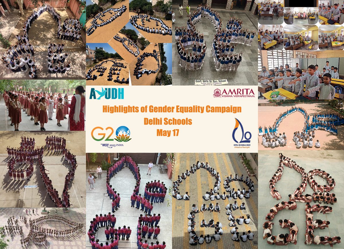 ammachilabs's tweet photo. #GenderEquality campaigns in Delhi schoolsby #C20 Gender Equality working group. Conducted by around 2000 schools & includes human formation of the C20 logo & online nominations for the #OneMillionLights campaign. #C20India #G20 #HumanFormation #C20HumanLogoGE #YouAreTheLight https://t.co/8zMm1LB7zu