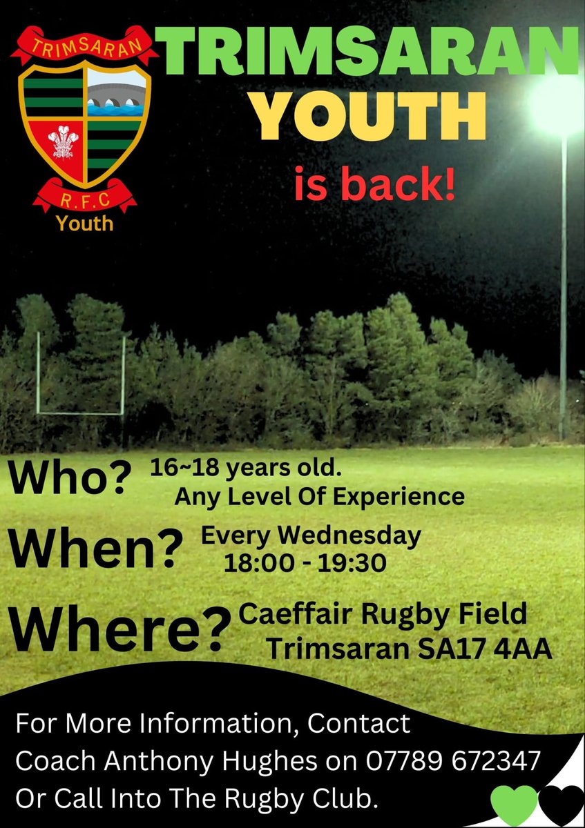 TrimsaranRugby's tweet photo. We are delighted to announce our intention to field a youth side for the 23/24 season , a massive thank you to coach Antz Hughes for his work in getting this done, players of all quality are welcome to join a good group of boys https://t.co/QzIfUDEC0u
