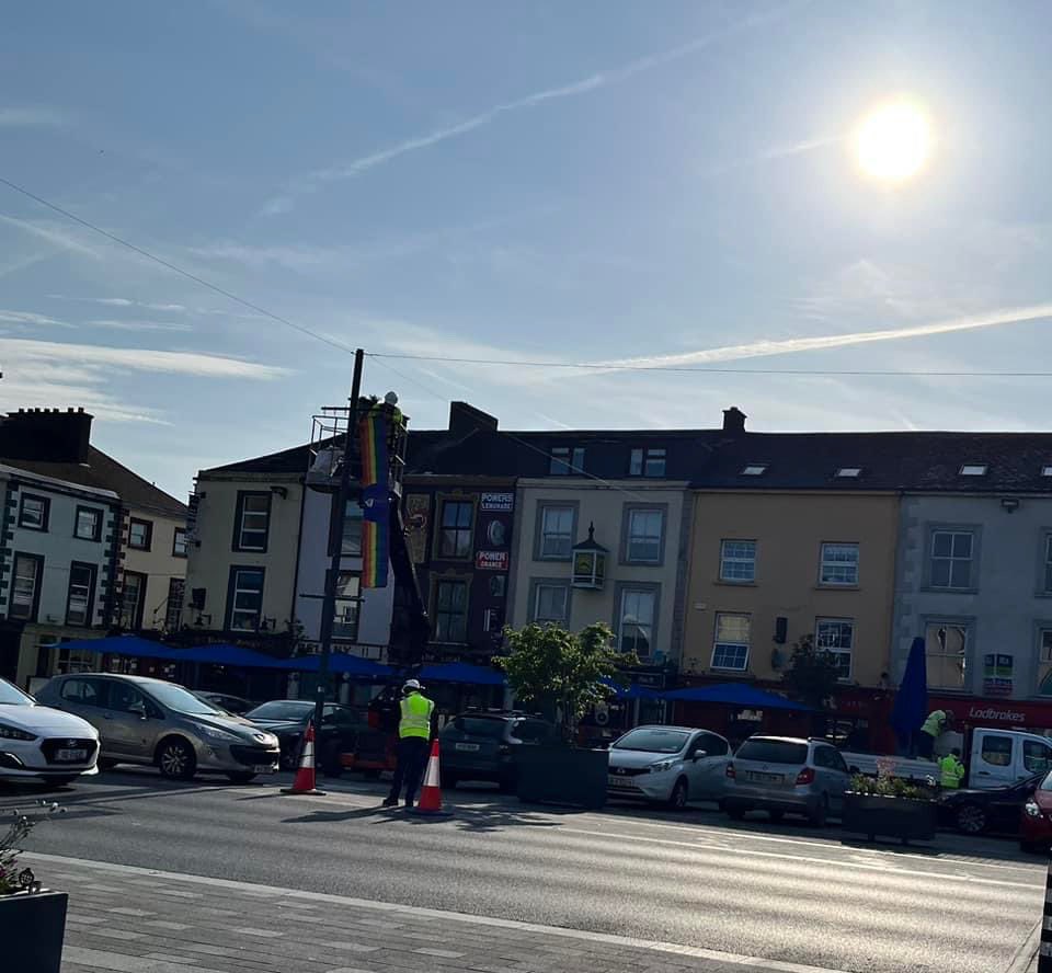 damiengeoghegan's tweet photo. As I passed through #Dungarvan earlier, I noticed that the @WaterfordCounci Outdoor Team were erecting banners to mark #Pride Month, Listening to news bulletins this morning re assault in Meath, there’s no doubt but it’s more important than ever to show support and solidarity. 🏳️‍🌈 https://t.co/V3pmGcLQsP