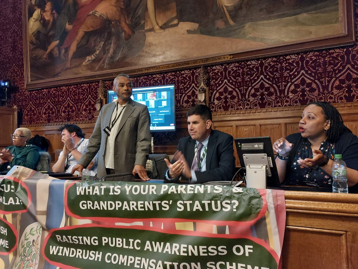 MirandaGrell's tweet photo. Back in @UKParliament last night, with @SouthwarkLawCen's Van Ferguson and @WindrushJC Project Coordinator Sharon, to represent WJC at another excellent #justiceforthewindrushgenerations rally. Good cross-party representation from @MarshadeCordova @RichardBurgon &amp; @DuwayneBrooks. https://t.co/nVdycRCvi4
