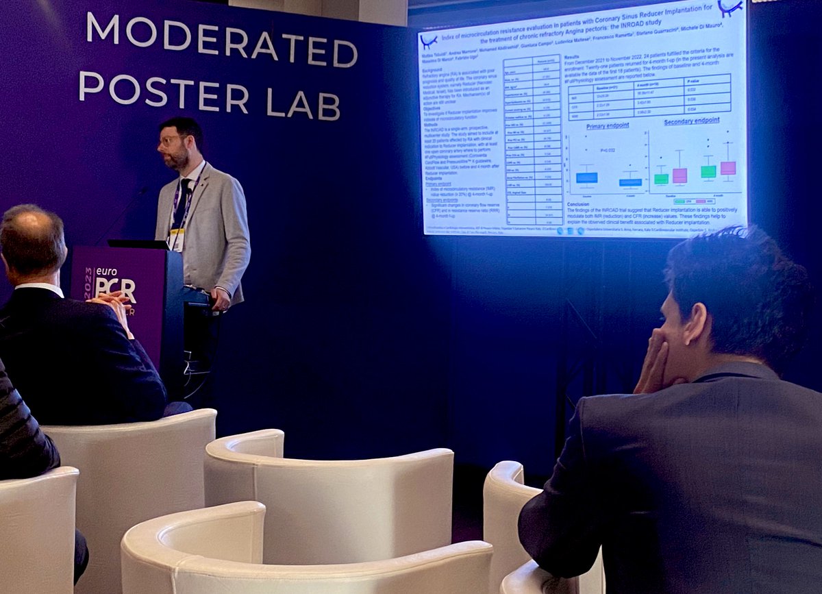 GraziellaPompei's tweet photo. Index of microcirculation resistance in patients with coronary sinus Reducer implantationfor the treatment of Chronic refractory angina pectoris: the INROAD study 

Doctor @Tebaldi_Matteo presenting the results at #EuroPCR
@EnnioScollo @AndreaMarrone3 @GianlucaCampo78 @PCRonline https://t.co/DwbTbqiAPo
