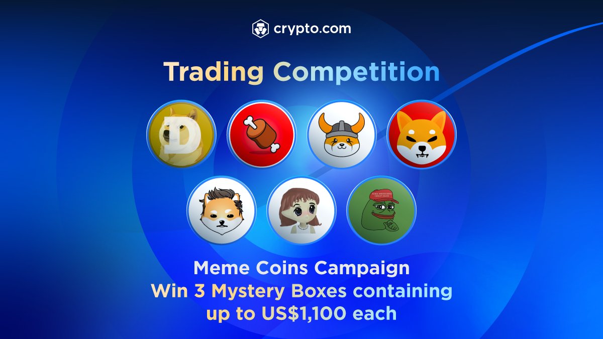 cryptocom's tweet photo. Mad about meme coins? Then we have the trading campaign for you 🐸
1️⃣ Buy meme coins to join the lucky draw 
2️⃣ Win 3 Mystery Boxes, each containing up to US$1,100 of CRO
Learn More  👉 https://t.co/T0Wk2surtJ https://t.co/JTcZJ71Yhx