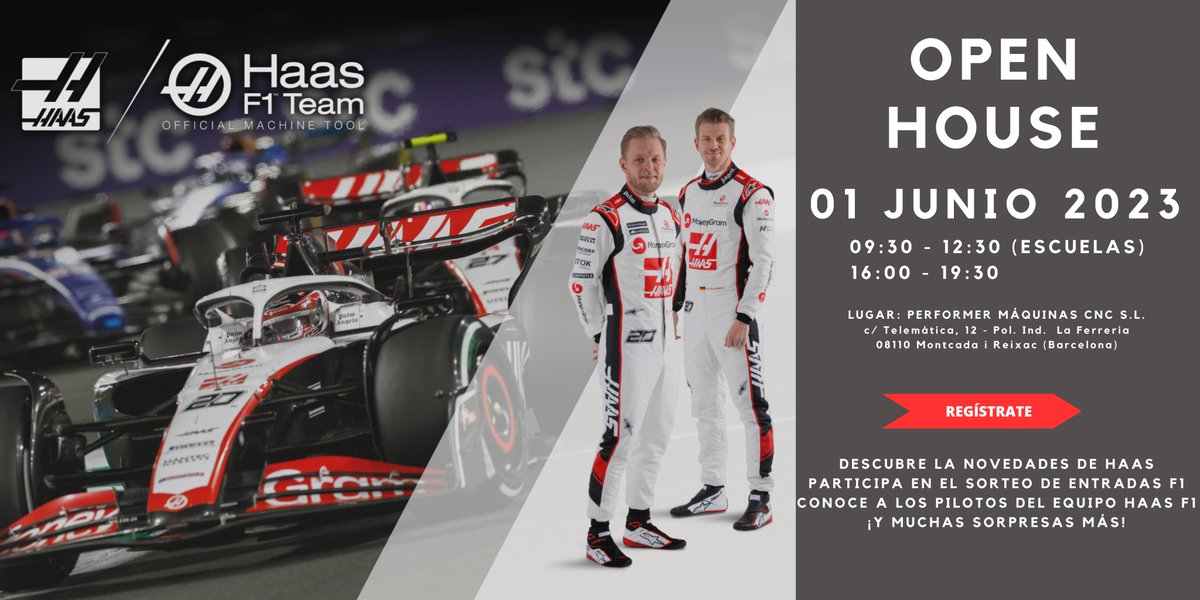 🔊 OPEN HOUSE - JUEVES, 01 DE JUNIO DE 2023
Si quieres ver las últimas novedades y participar en el SORTEO DE 2 ENTRADAS PARA EL GP F1 de España, reserva la fecha y regístrate en el siguiente enlace: lnkd.in/dy_TnSWU
#HaasAutomation #HaasF1 #machining #cnc #news #openhouse