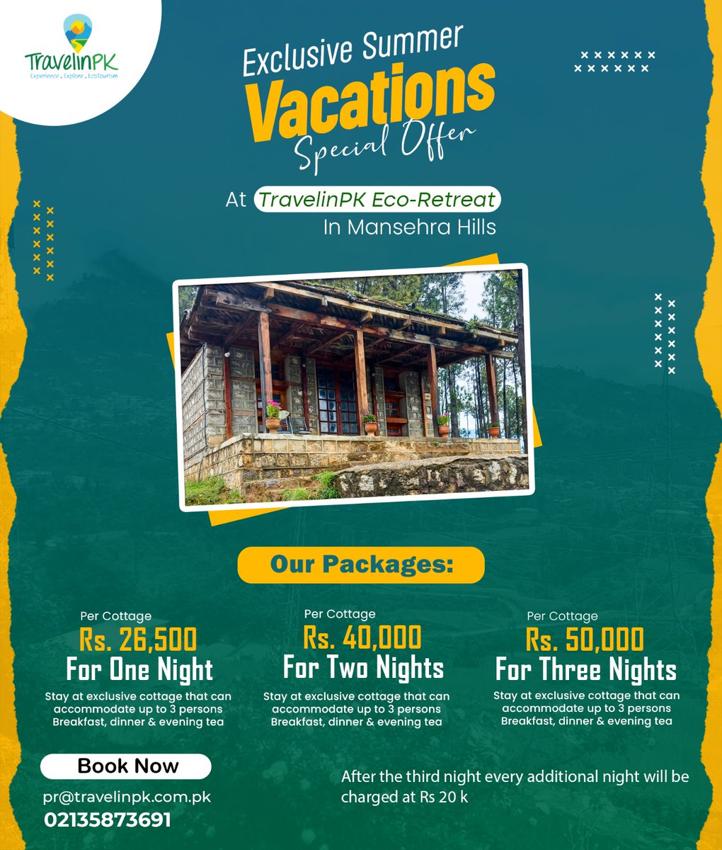 Unwind in the lap of nature with Travelinpk Eco-Retreat in Mansehra.

Book Now✍
Contact: +92 334 3989335
Email: info@travelinpk.com.pk

#booknow #exclusivesummervacations #ecoretreat #vacationpackages #travelphotography #traveladdict #travelingram #travelinstyle #travelinpk