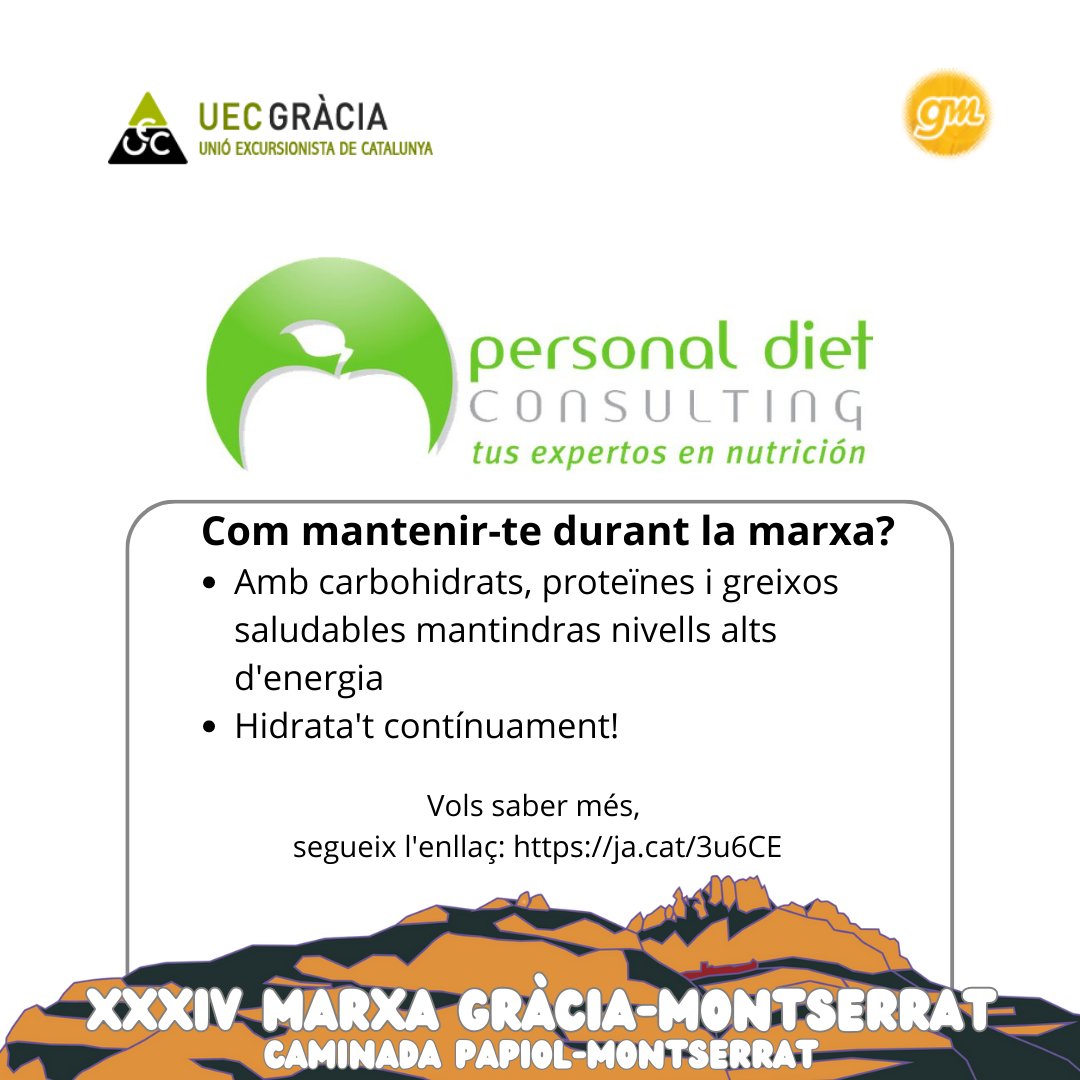 marxaGM's tweet photo. Com ens mantenim fortes i energètiques durant la #LaGM 💪?
1️⃣ Per mantenir l'energia durant tota la jornada 🔋carbohidrats, proteïnes i greixos saludables  
2️⃣ Hidrata't!💧🚰 

Si vols saber més 🌟🏃‍♀️https://t.co/i75f9Ps6nh https://t.co/x3xJS1wHMD