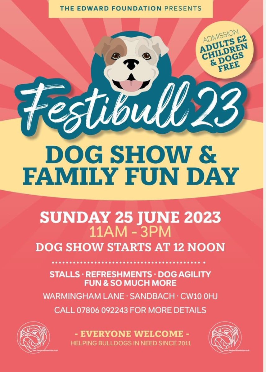 EdwardsFriend's tweet photo. We hope you can join us at our fundraiser #Festibull23 on the 25th June! All welcome and you will get to meet some of our old and new EF Bulldogs #bulldoglover #Bulldogs #Bulldog #TheEdwardFoundation https://t.co/6YuUmzT9Yh