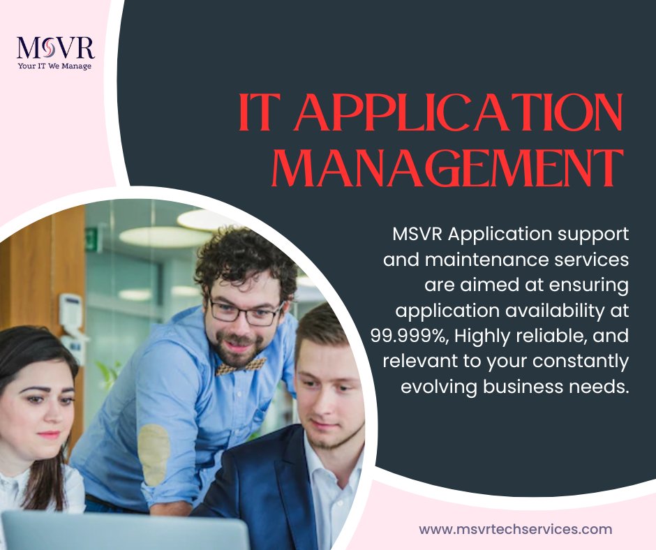 MSVR_PvtLtd's tweet image. MSVR Application support and maintenance services are aimed ensuring application availability at 99.999%, Highly reliable, and relevant to your constantly evolving business needs. #itmanagedservices #msvr #msvrtechservices #youritwemanage
visit our website msvrtechservices.com
