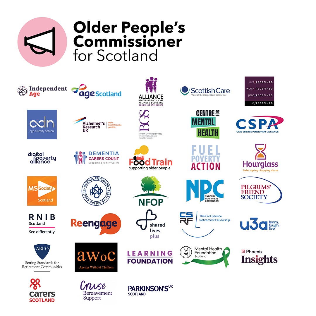 More than 30 organisations support our call for a #VoiceForLaterLife in Scotland 📢 

An Older People's Commissioner will amplify the experiences and issues we face as we age to ensure we get the support we need.

Do you agree? Sign our open letter: campaigns.independentage.org/page/127301/pe…