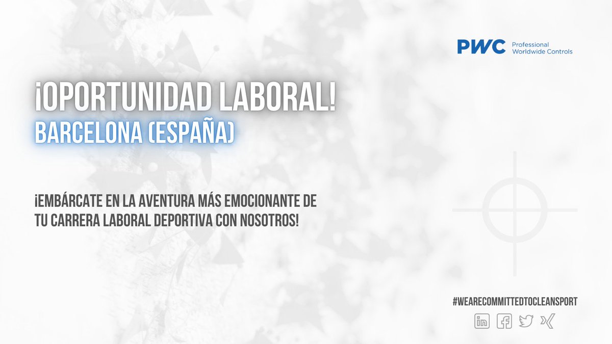📢 ¡Oportunidad laboral!

¿Estás interesado en formar parte del #sectordeportivo y ayudar con tu trabajo a mantener un #deporte justo?

¡Professional Worldwide Controls (PWC) busca OCDs en 🇪🇸 Barcelona!  Visite el enlace para obtener más información: linkedin.com/jobs/view/3608…