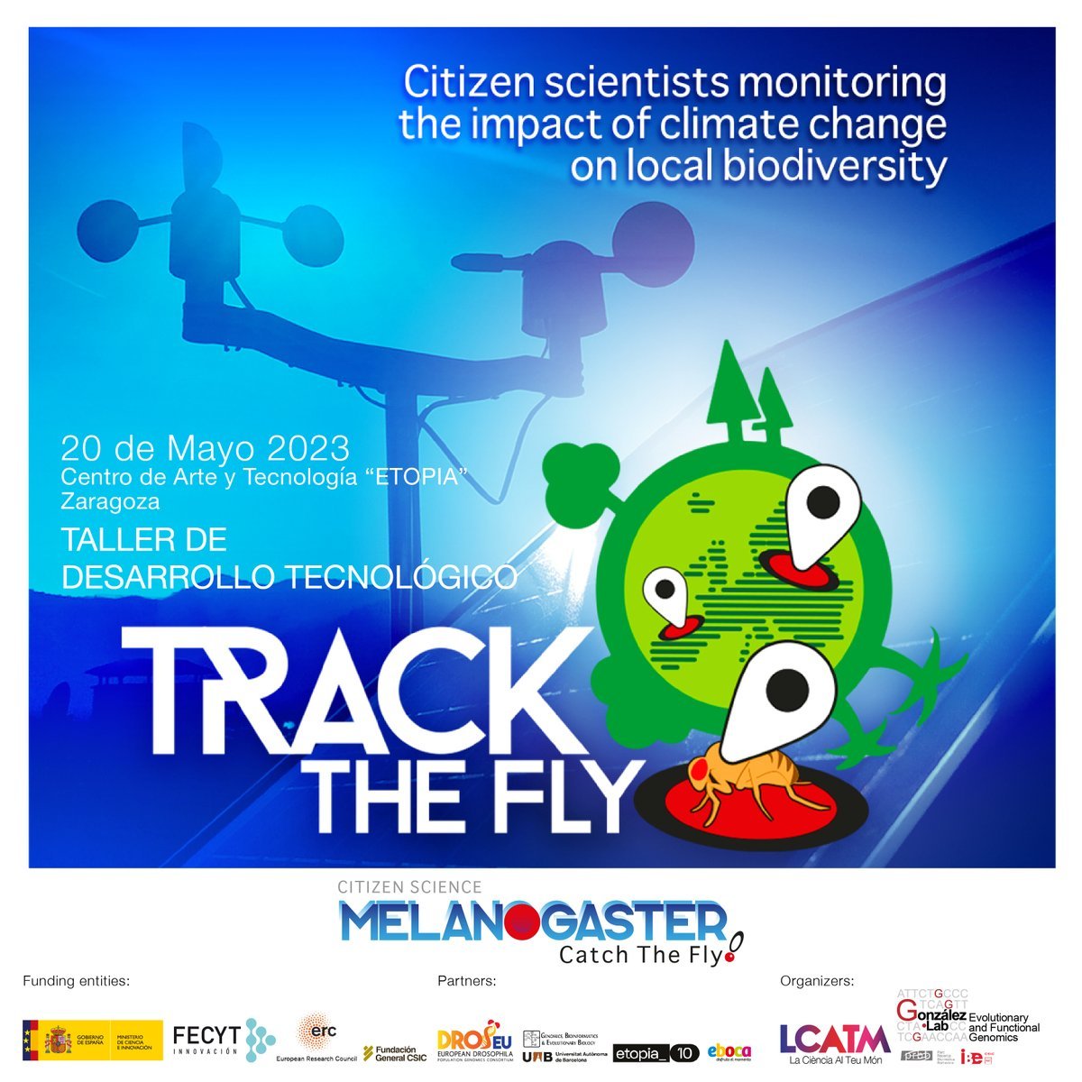 LCATMon's tweet photo. 📣 ¡Convocatoria abierta!
Sábado 20/05 9:00h @etopia_ 
Presentación de la estación meteorológica #TrackTheFly del proyecto de #CienciaCiudadana #MelanogasterCTF

Ayúdanos a identificar mejoras tecnológicas para su instalación en tu #IES de #Zaragoza! 🌦️🔬 
https://t.co/i2ZxPWdTiK https://t.co/wpCqk80OoJ