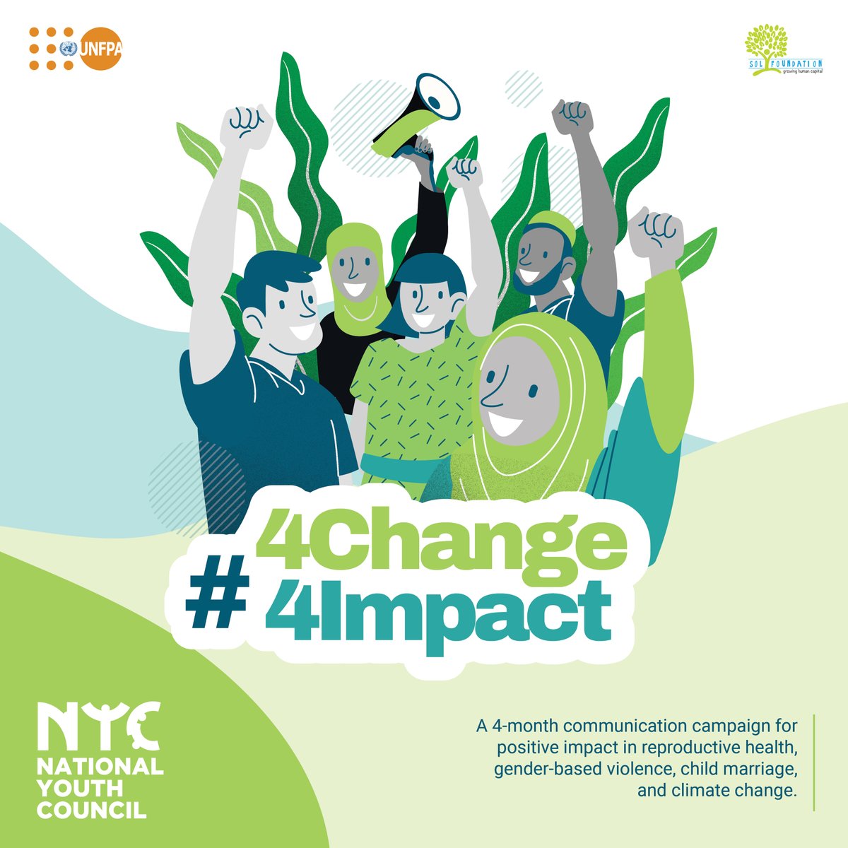 solforgpk's tweet photo. 🔉We're thrilled to launch the #4Change4Impact campaign in collaboration with @UNFPAPakistan, @nycpak and @PMsYouthProgram: a 4-month long communication initiative aimed at creating #awareness in key areas of:  

✅ Reproductive Health 
✅Gender-based Violence 
✅ Child Marriage
✅ Climate Change

#SoLF #ReproductiveHealth4All #EndGBV #SayNoChildMarriage #ClimateActionNow

@TayyabaNKhan @joshuavd @iamnabilaabbas @aNa_Laraib @QRoonjha