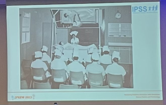 1st keynote today @IPSSorg #IPSSW2023 Prof Patrea Andersen introducing the use of technology addressing #humanfactors with snapshots of simulation pedagogy - it’s a clear evolution, spot the technology in this pic from a nursing undergrad lecture in the 1970’s #patientsafety