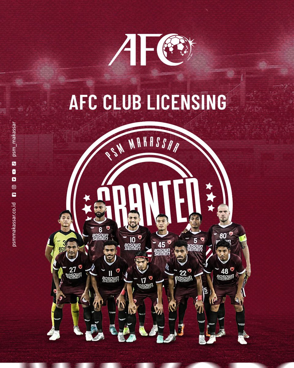 PSM Makassar kantongi AFC Club License

Dengan dikantonginya lisensi ini, Pasukan Ramang semakin siap menatap kompetisi domestik dan Asia musim depan 🔥

Baca selengkapnya :
psmmakassar.co.id/read/246/psm-m…

#EwakoPSM #PSMJuara