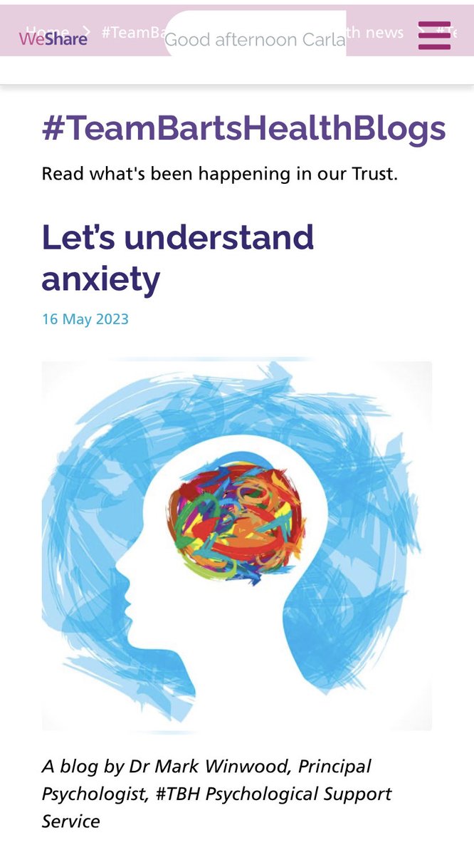 Carla Croft (@drcarlacroft) on Twitter photo Please head over to WeShare for Barts Health people to check out our team blog on anxiety for Mental Health Awareness Week 2023 β¦<a href="/Barts_Charity/">Barts Charity</a>β© β¦<a href="/NHSBartsHealth/">Barts Health</a>β© β¦<a href="/DocMarkW/">Mark Winwood</a>β© Please head over to WeShare for Barts Health people to check out our team blog on anxiety for Mental Health Awareness Week 2023 β¦<a href="/Barts_Charity/">Barts Charity</a>β© β¦<a href="/NHSBartsHealth/">Barts Health</a>β© β¦<a href="/DocMarkW/">Mark Winwood</a>β©