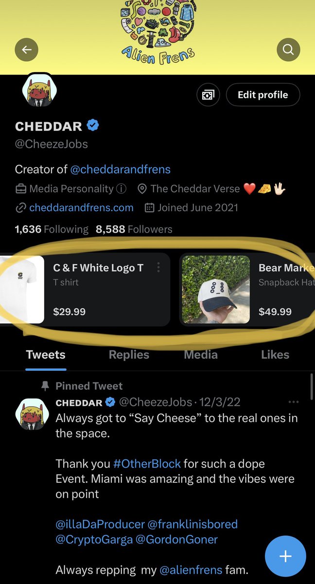 Am I the 1st Alien Fren to have his products featured for sale on his Twitter Profile ? 👀 

4am and we still working ❤️🧀🖖