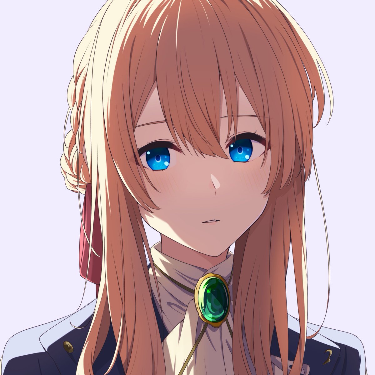 violet evergarden 1girl solo blue eyes blonde hair looking at viewer braid simple background  illustration images