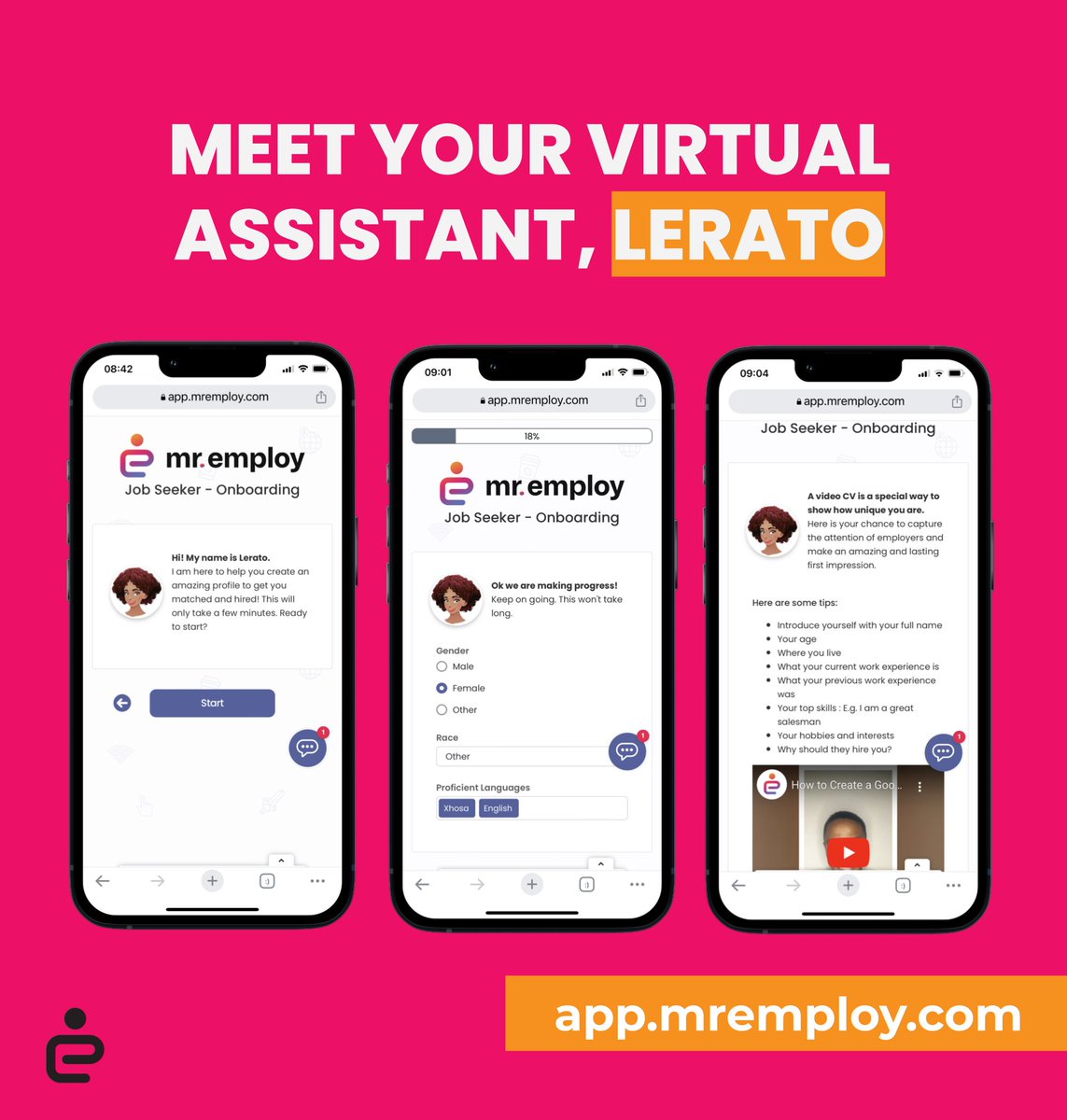 mremploy's tweet image. Meet Lerato, your virtual assistant on the Mr Employ app. She'll guide you through profile setup, showcase your skills to employers, and elevate your career. Discover your strengths with our psychometric test. Visit mremploy.com and start your career journey! :)