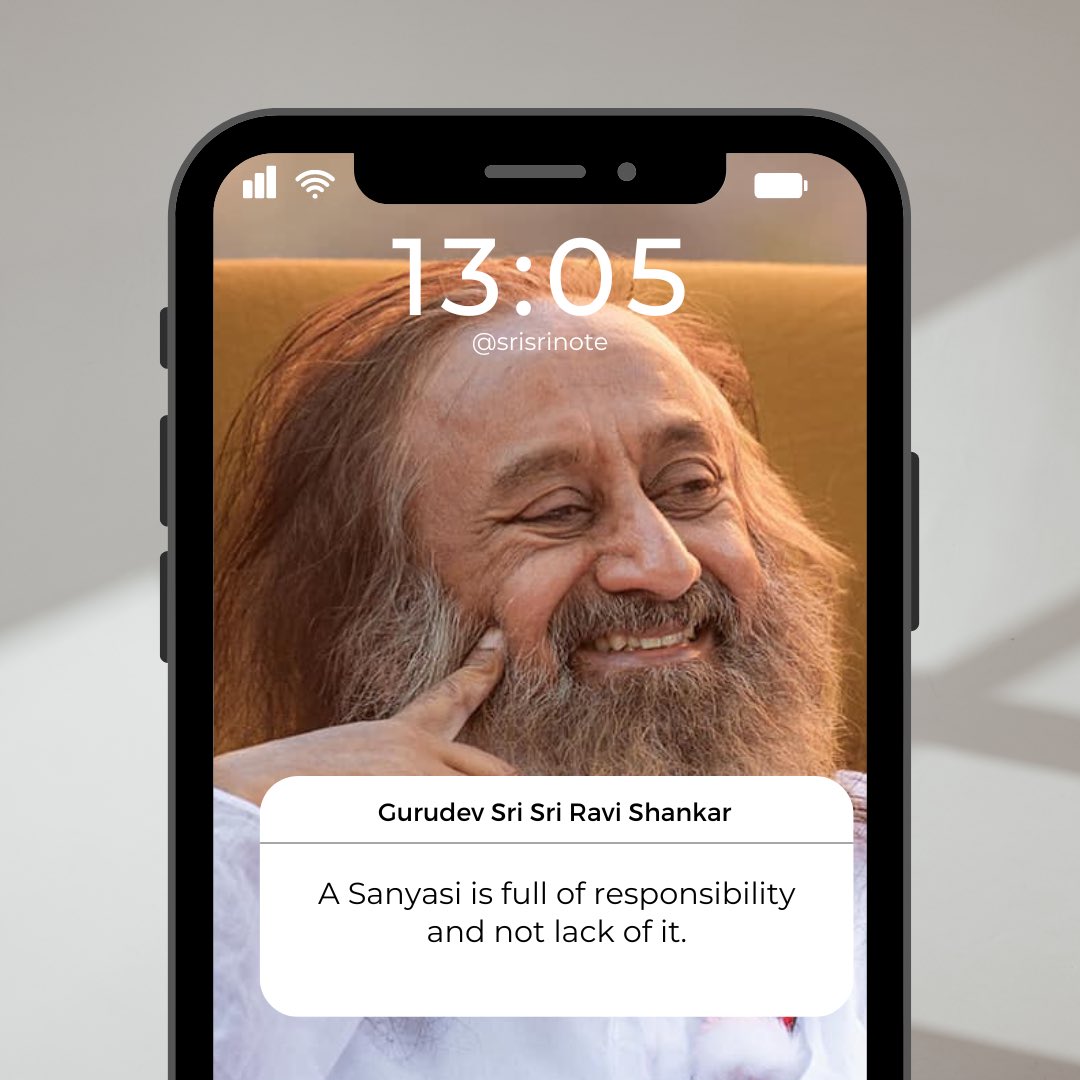 BreathWGrace's tweet photo. #SriSriNote: A Sanyasi is full of responsibility and not lack of it. - Gurudev @SriSri https://t.co/HL29YUWFMl