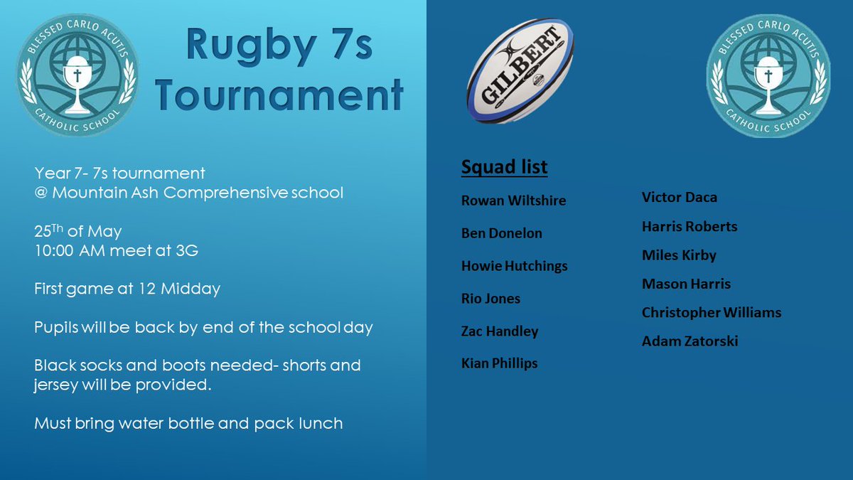 Year 7 Rugby Festival next week see below for details: