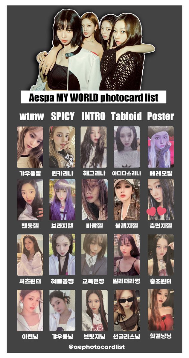 ningyoon_nyn's tweet photo. aespa my world トレカ　交換

譲 Poster ジゼル
求 同種ニンニン＞異種

難しいかと思いますがお気軽にDMまたはリプライお願いいたします https://t.co/FiKyXIPY6A
