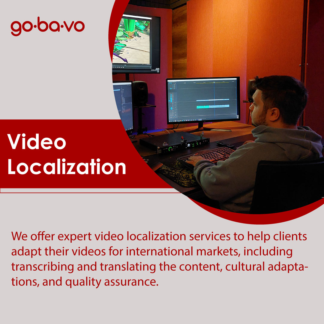 gobavouniverse's tweet image. We offer expert video localization services to help clients adapt their videos for international markets, including transcribing and translating the content, cultural adaptations, and quality assurance.

#gobavo #voiceover #scripttranslation #videolocalizing #translation #may