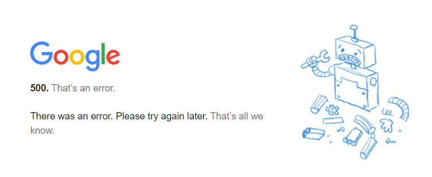 Sunlava's tweet photo. Google search console is down - response code 500 https://t.co/RFPXNlRoTR